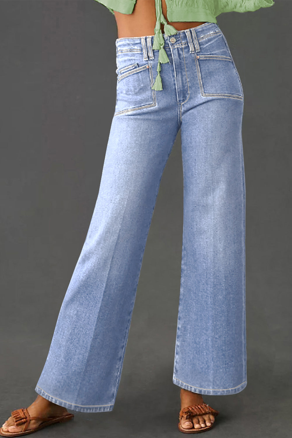 Dusk Blue Loose Straight Leg Cropped High Waist Jeans