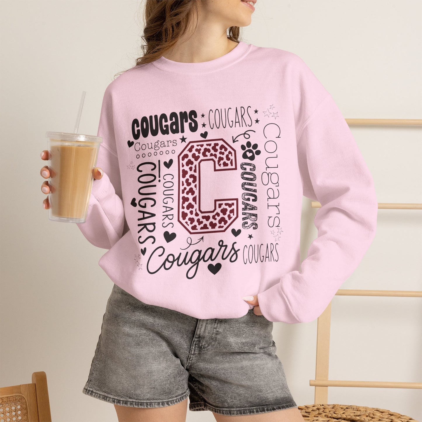 GILDAN - Cougars Leopard C Block Crewneck Sweatshirt