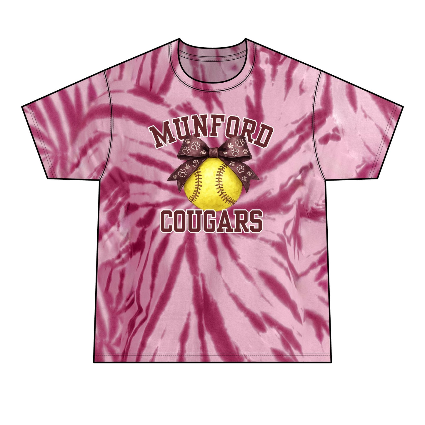 Coachable Vibes: Munford Cougars Tie-Dye Softball Tee