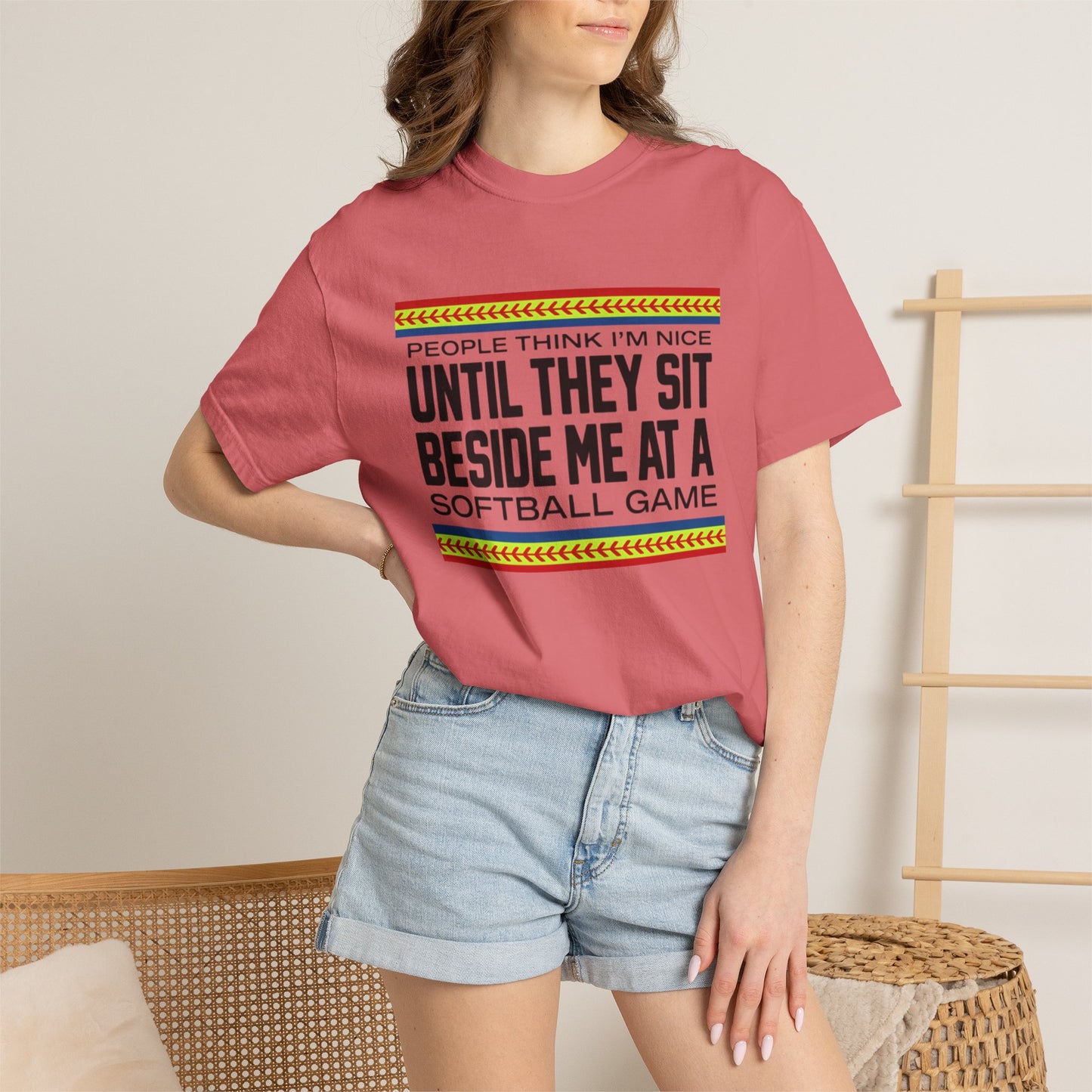 COMFORT COLORS - Softball Game T-Shirt – "People Think I'm Nice Until They Sit Beside Me at a Softball Game"