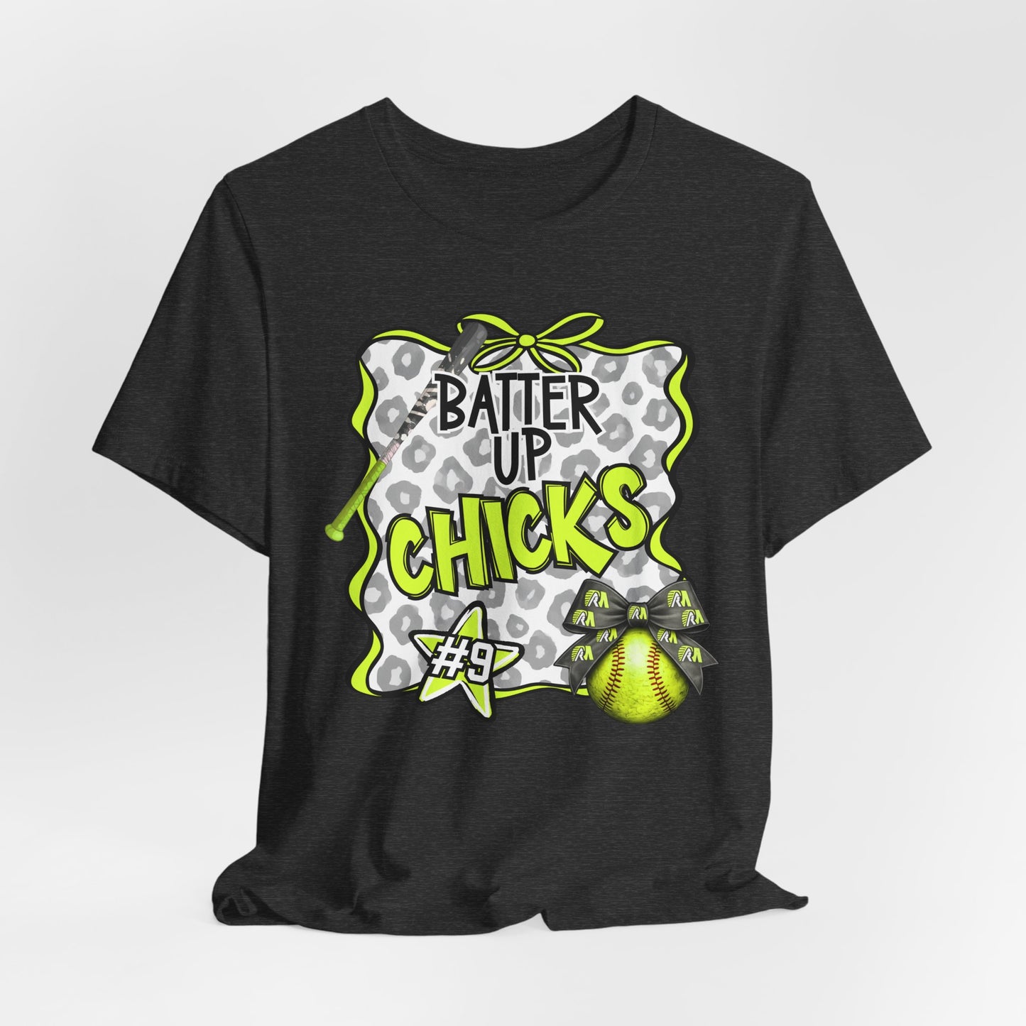 ***NEED TO PERSONALIZE THIS ? DO NOT ORDER THIS SHIRT - CONTACT ME @REFININGFAITHCOMPANY@GMAIL.COM TO PERSONALIZE THIS *** - Batter Up Chicks Softball T-Shirt — "Batter Up Chicks #9" Neon Green Team...