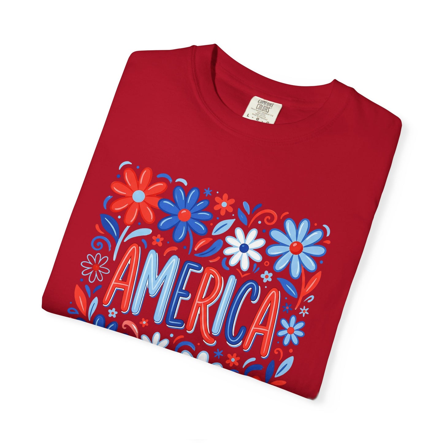 COMFORT COLORS - America Floral T-Shirt — Red, White & Blue Patriotic Tee
