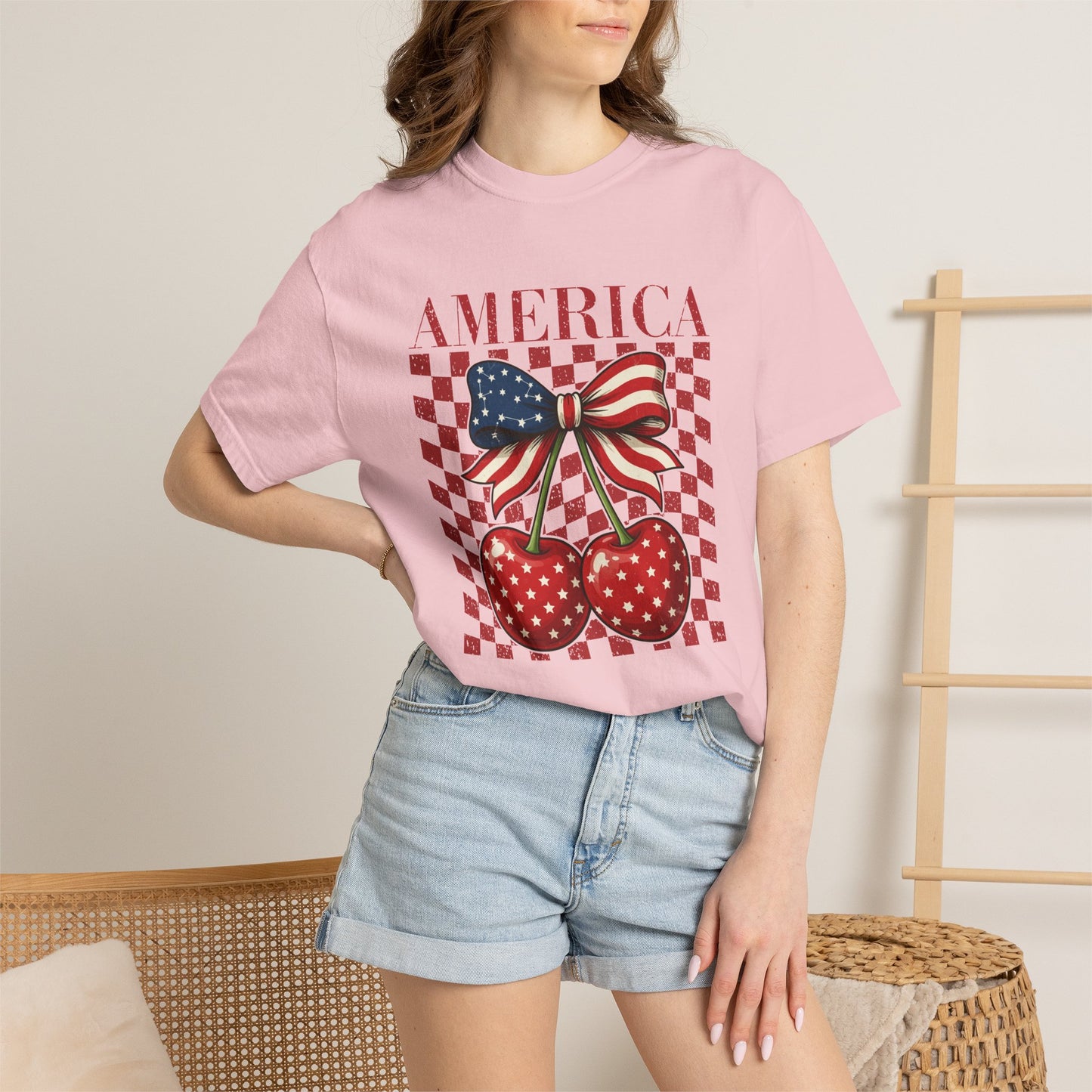 COMFORT COLORS - America Cherry Graphic T-Shirt — Patriotic 4th of July Tee