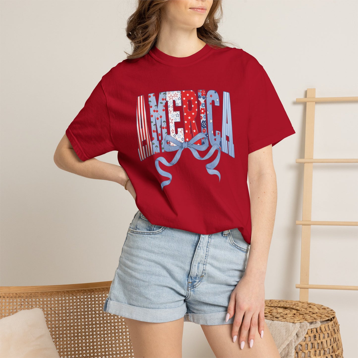 COMFORT COLORS - America Graphic T-Shirt – Patriotic Red White Blue Tee with Ribbon