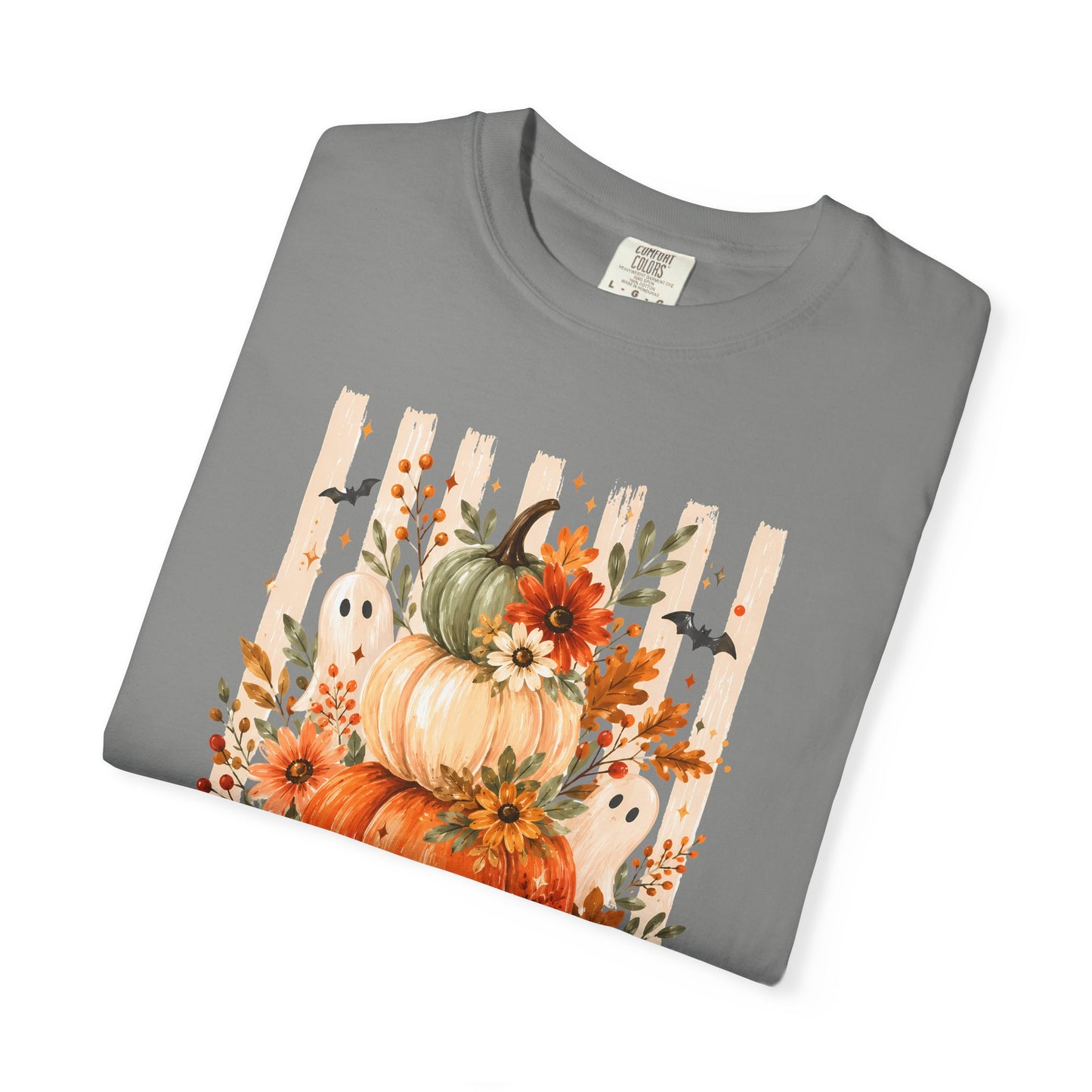 COMFORT COLORS - Pumpkin Stack 'Boo Y'all' Fall T-Shirt — Autumn Floral Halloween Tee