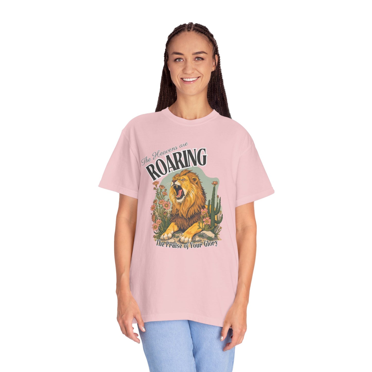Comfort Colors- Lion Graphic T‑Shirt — “The Heavens Are Roaring” Inspirational Tee