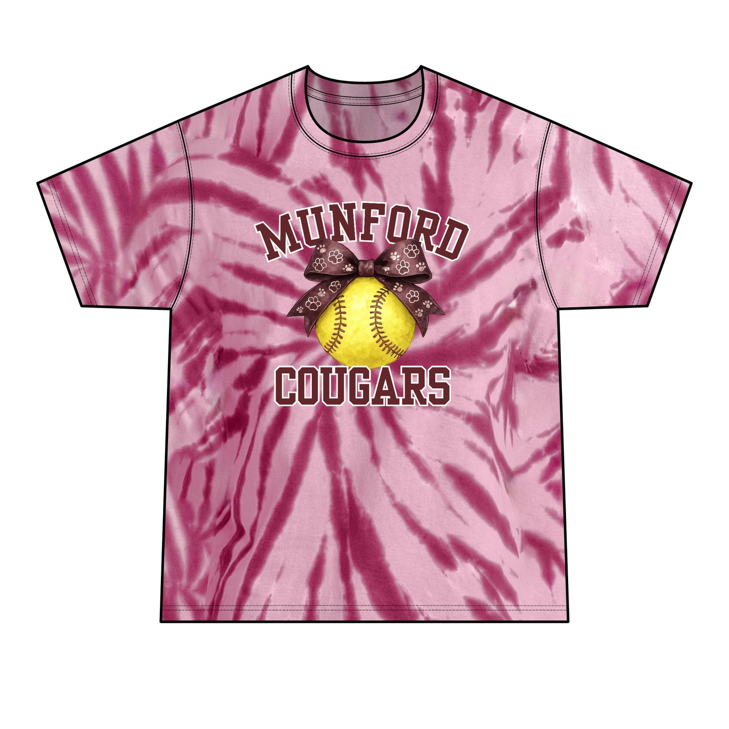 Coachable Vibes: Munford Cougars Tie-Dye Softball Tee