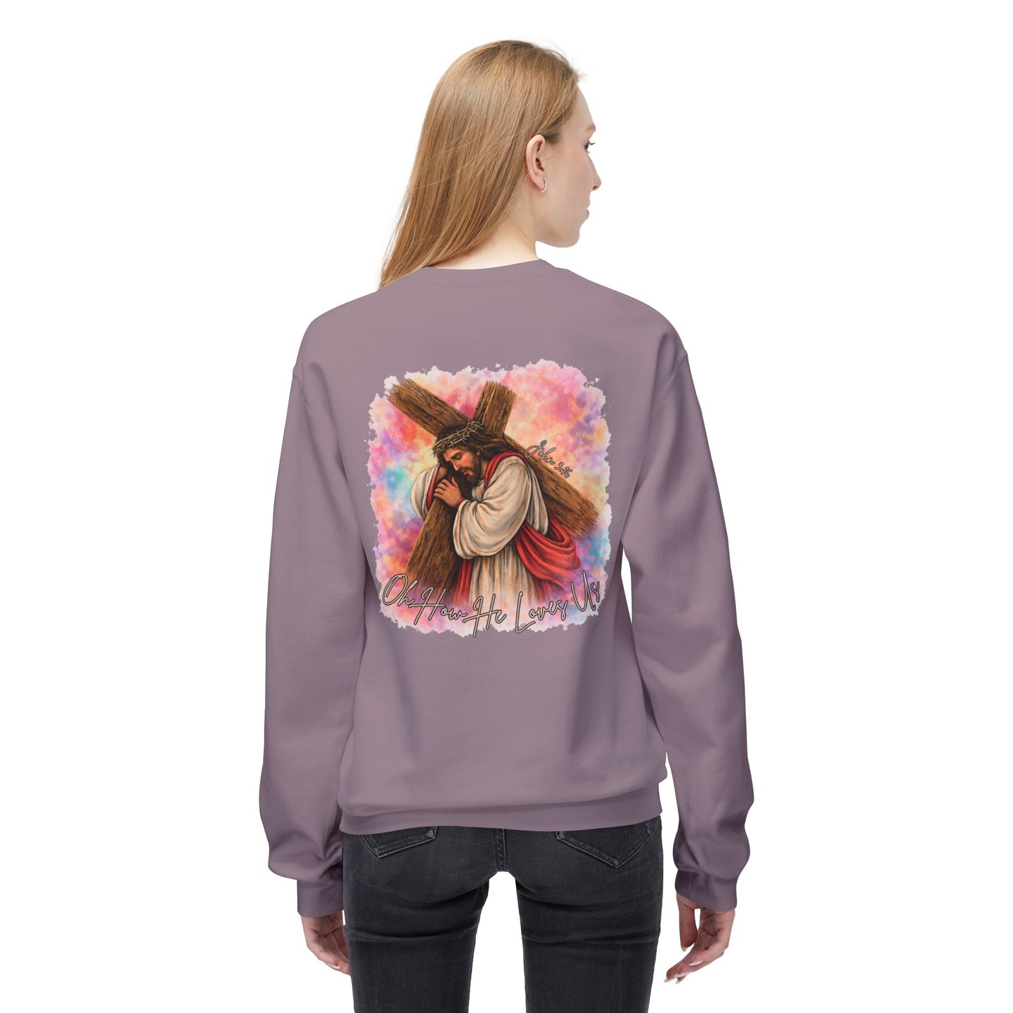 Christian Sweatshirt — Jesus Carrying Cross Crewneck (Faith Over Fear)