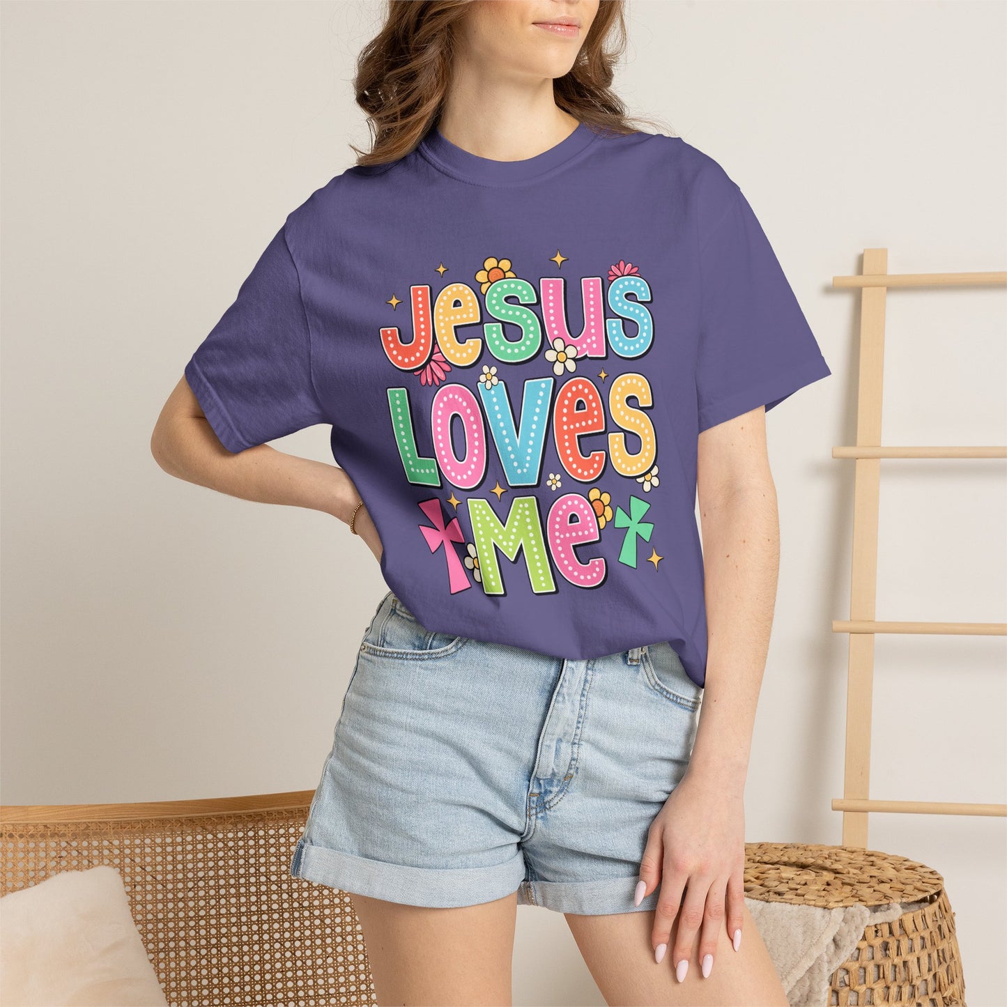 COMFORT COLORS - Jesus Loves Me T-Shirt — Colorful Retro Kids/Youth Faith Tee
