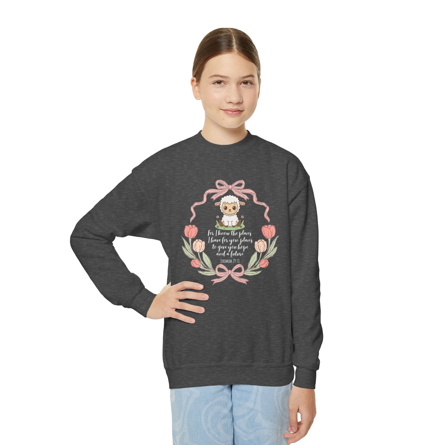 JEREMIAH 29:11 YOUTH SWEATSHIRT WHITE FONT