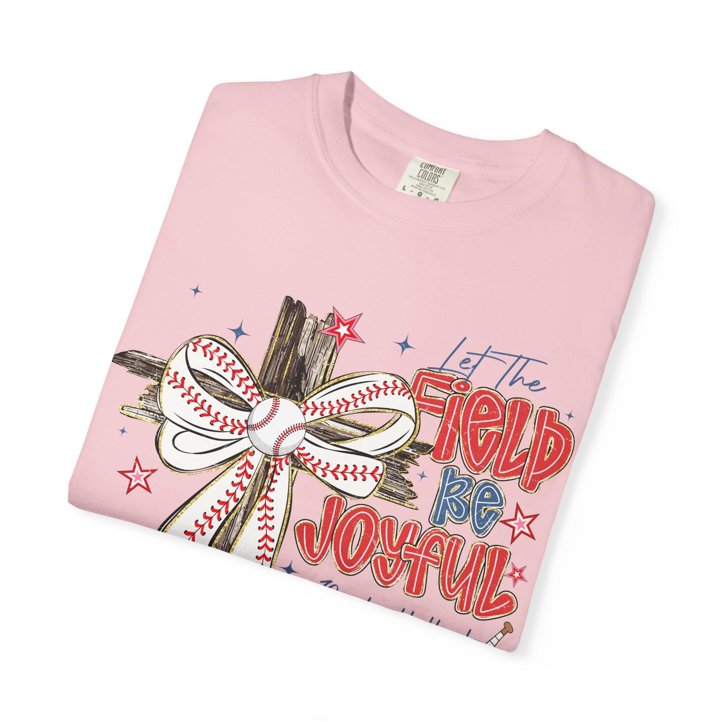 COMFORT COLORS - Baseball Crossbow T-Shirt — "Let the Field Be Joyful" Patriotic Sports Tee