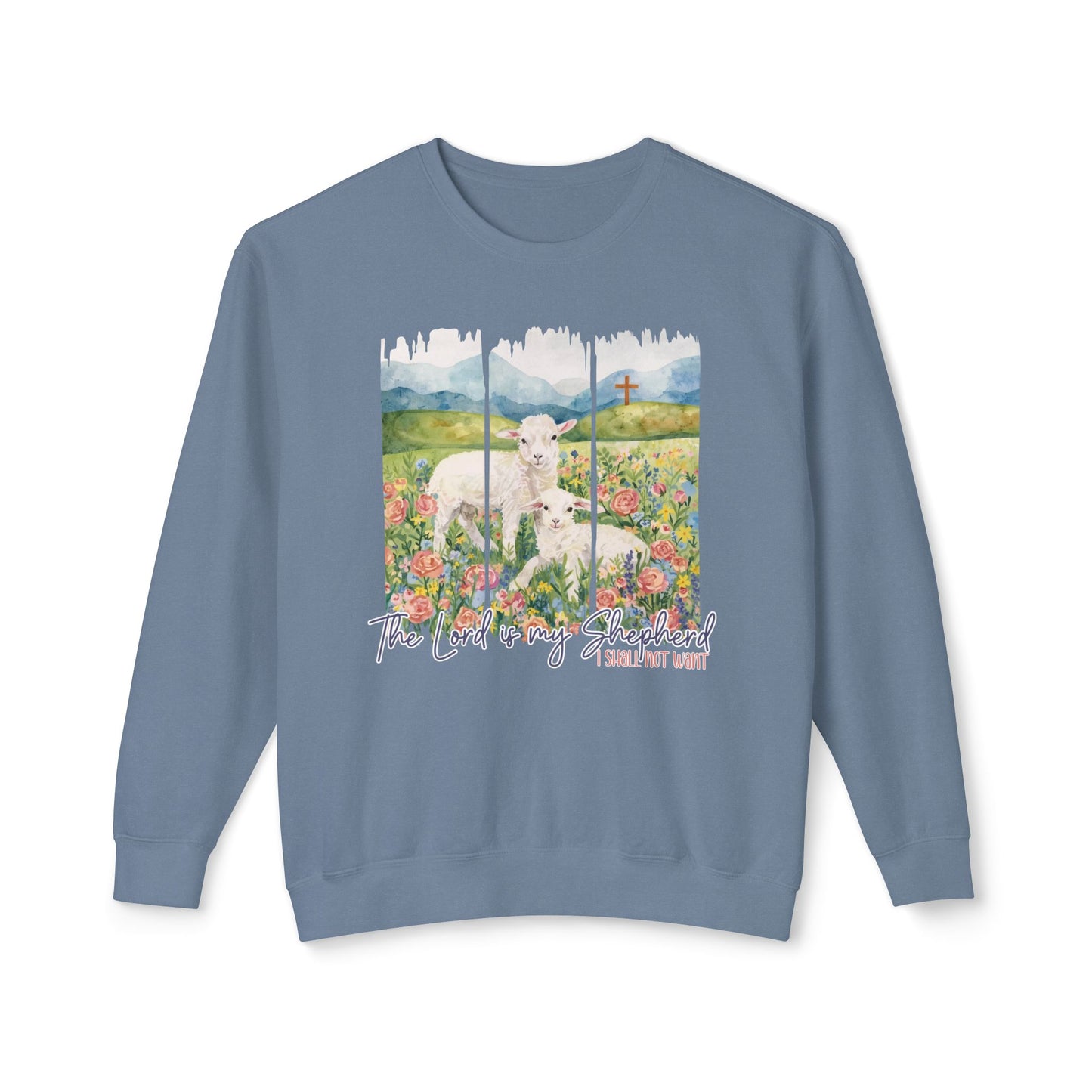 COMFORT COLORS - Shepherd Lamb Crewneck Sweatshirt — "Thou Wilt Keep Him in Perfect Peace" Floral Lamb Design