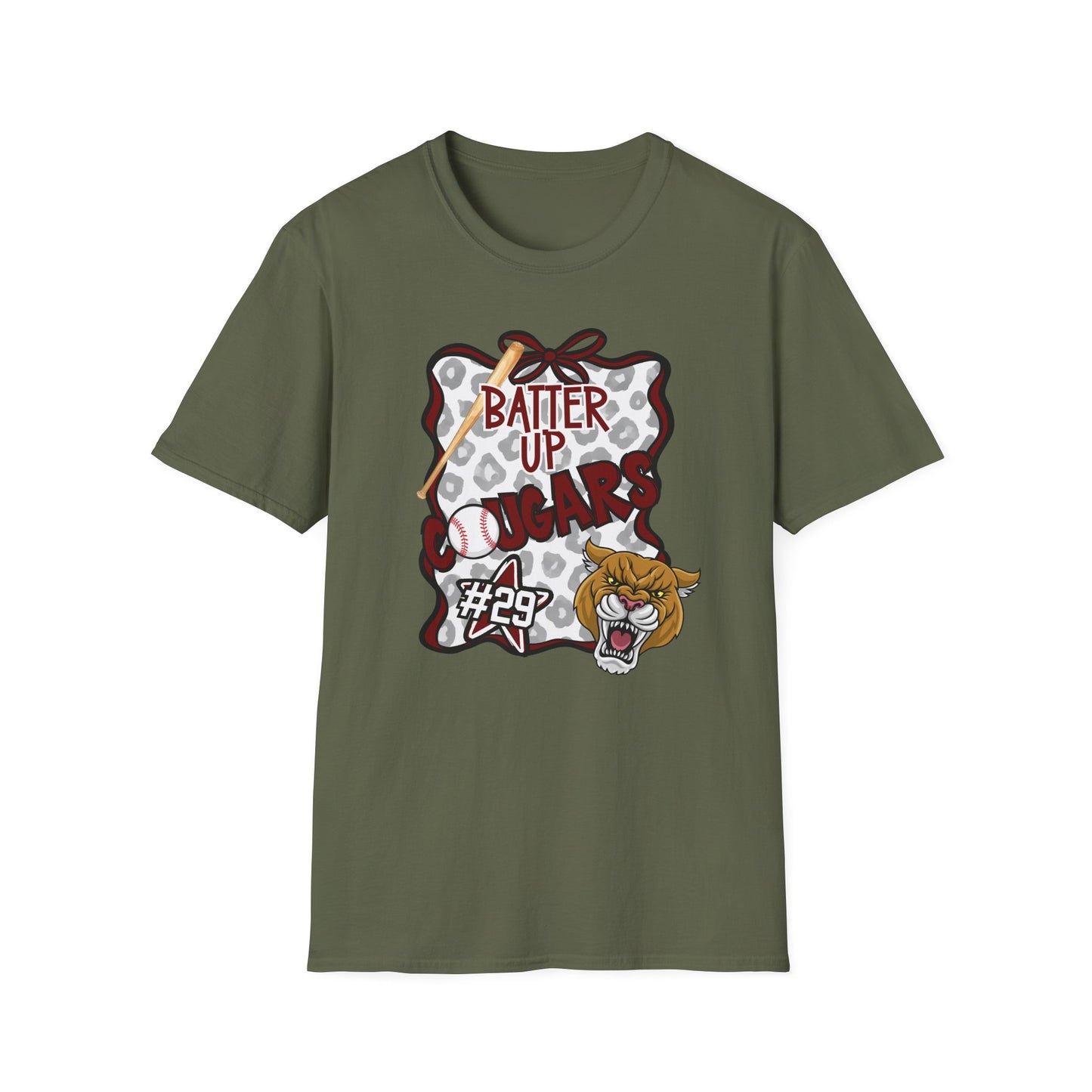 ** ***DO NOT ORDER THIS SHIRT - CONTACT ME @REFININGFAITHCOMPANY@GMAIL.COM TO PERSONALIZE THIS *** Batter Up Cougars Baseball T-Shirt — #29 Team Spirit Tee