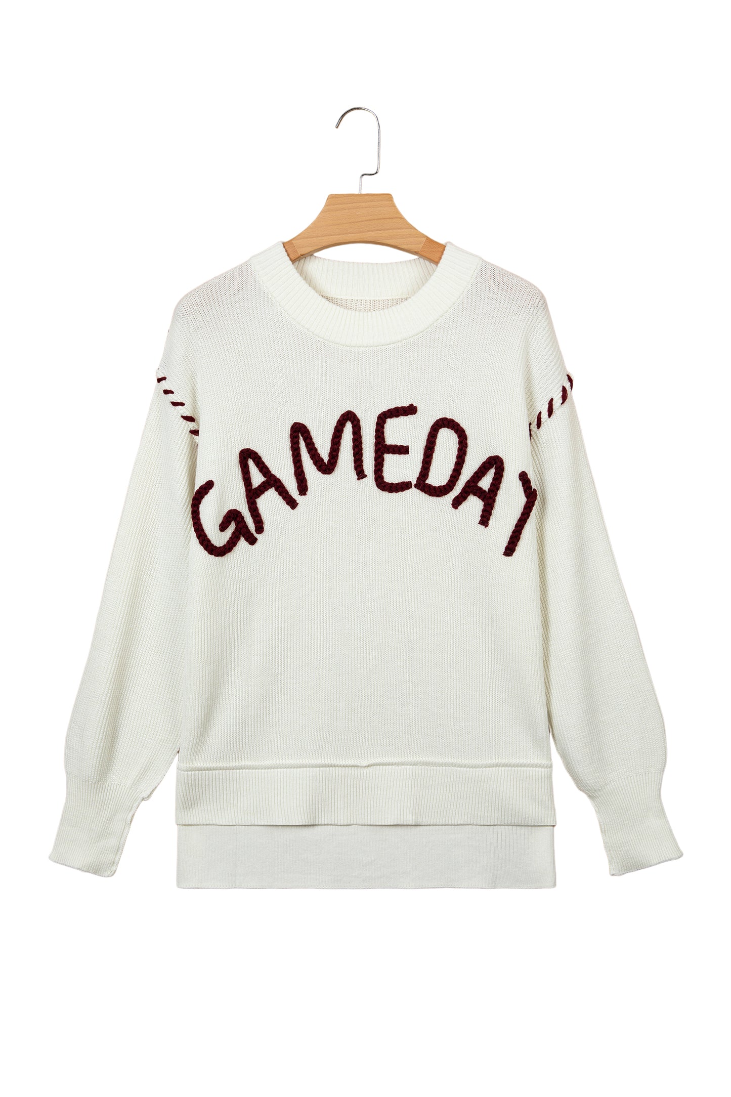 Beige Drop Shoulder Game Day Letter Print Pullover Sweater