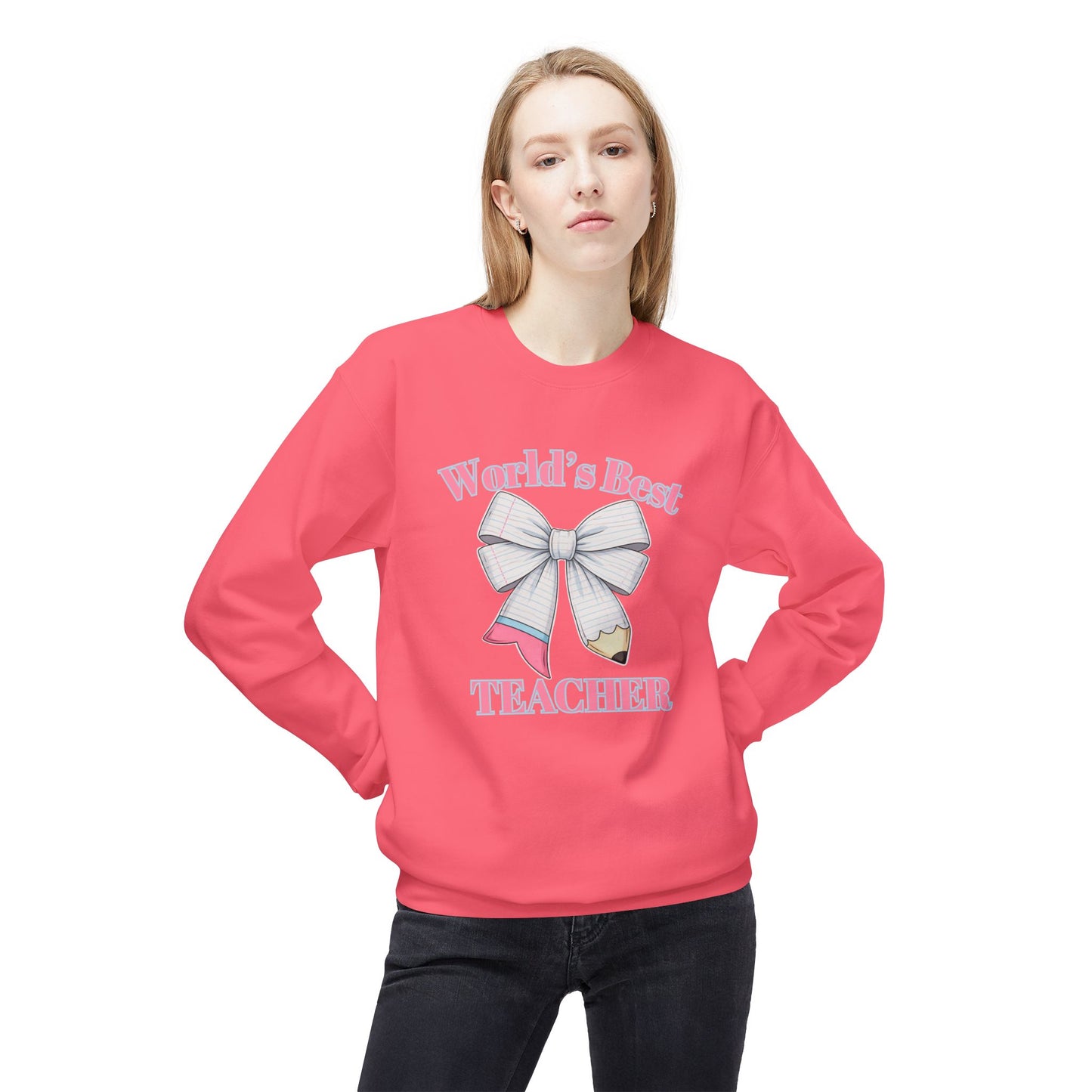 World’s Best Teacher Crewneck Sweatshirt — Bow & Pencil Teacher Gift