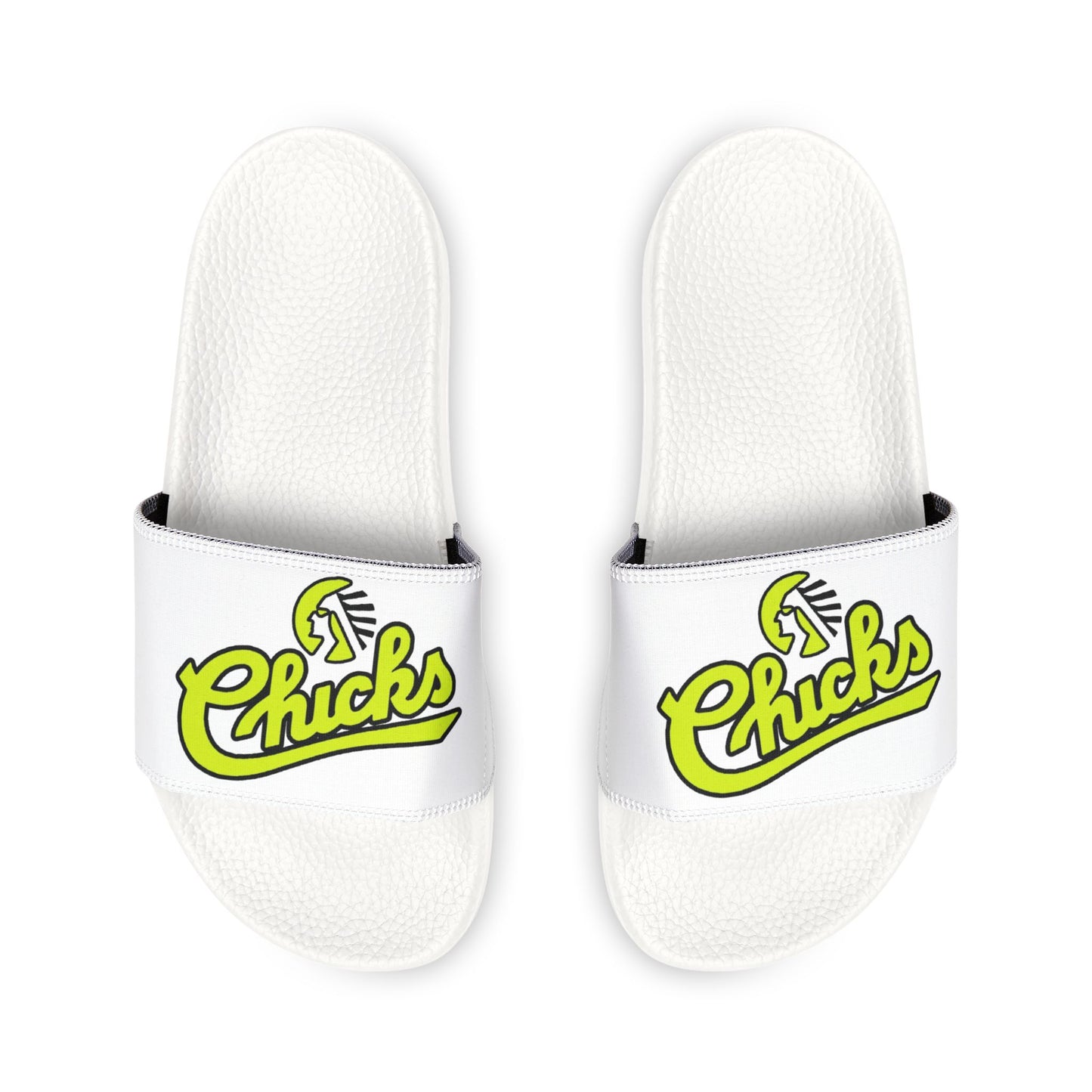 CHICKS SOFTBALL - Youth Slide Sandals with Removable Strap — Fun Neon Logo Slides for Kids