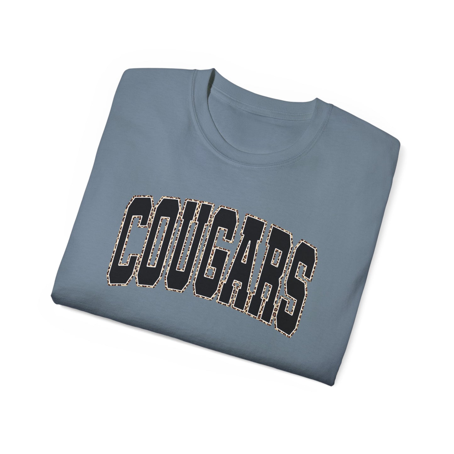 Cougars Arch Logo Tee Leopard Print Outline— Vintage Collegiate Graphic T-Shirt