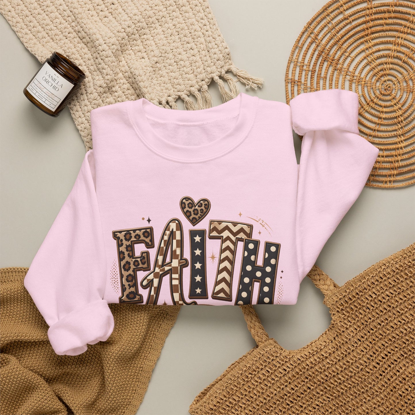 GILDAN - Faith Leopard Print Crewneck Sweatshirt