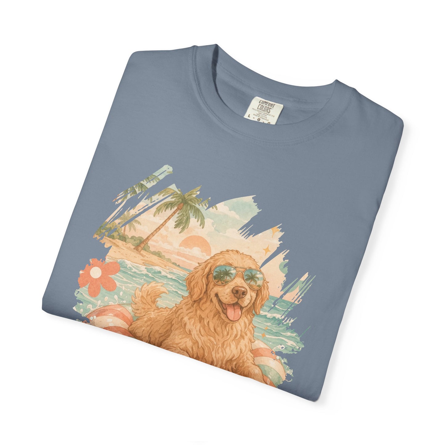 COMFORT COLORS - Dog Days of Summer T-Shirt — Retro Golden Retriever Beach Tee