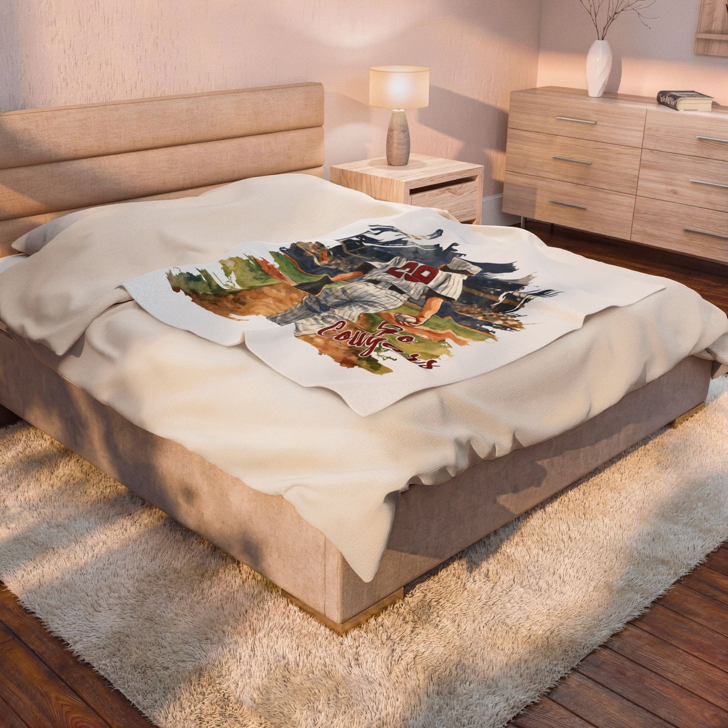 ***DO NOT ORDER THIS BLANKET - CONTACT ME @REFININGFAITHCOMPANY@GMAIL.COM TO PERSONALIZE THIS *** Baseball Player Velveteen Plush Blanket – 'Go Cougars' Team Throw