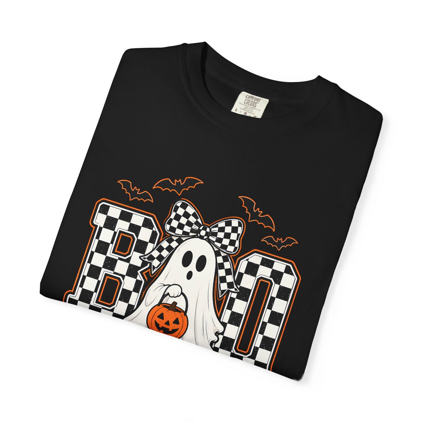 COMFORT COLORS - Boo Ghost Halloween T-Shirt — Checkered Pumpkin Trick-or-Treat Tee