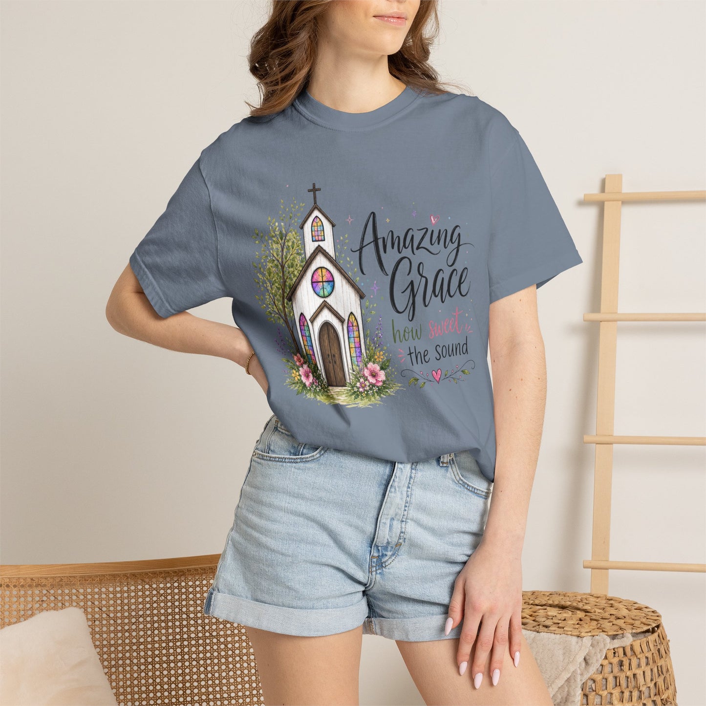 COMFORT COLORS - Amazing Grace Church T-Shirt — Floral Christian Faith Tee