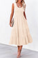 Green Shirred Pleated Square Neck Sleeveless Midi Dress