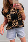 Red Leopard Checkerboard Short Sleeve Knit Sweater