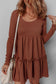 Straw Yellow Ribbed Frilled Trim High Waist Long Sleeve Mini Dress