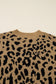 Light French Beige Ribbed Trim Round Neck Leopard Drop Shoulder Sweater