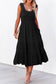 Green Shirred Pleated Square Neck Sleeveless Midi Dress