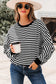 Orange Stripe Exposed Seam Drop Shoulder Casual Pullover Top