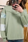 Laurel Green Floral Plaid Mixed Sleeve Raw Edge Relaxed French Terry Top