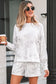 Beige Maple Camo Print Pullover Top and Elastic Waist Casual Short Set