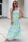 Green Geometric Floral Print Striped Patchwork Detail Sleeveless Dress（Runs Small ）