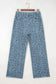 Gray Leopard Frayed Edge Wide Leg High Waist Jeans