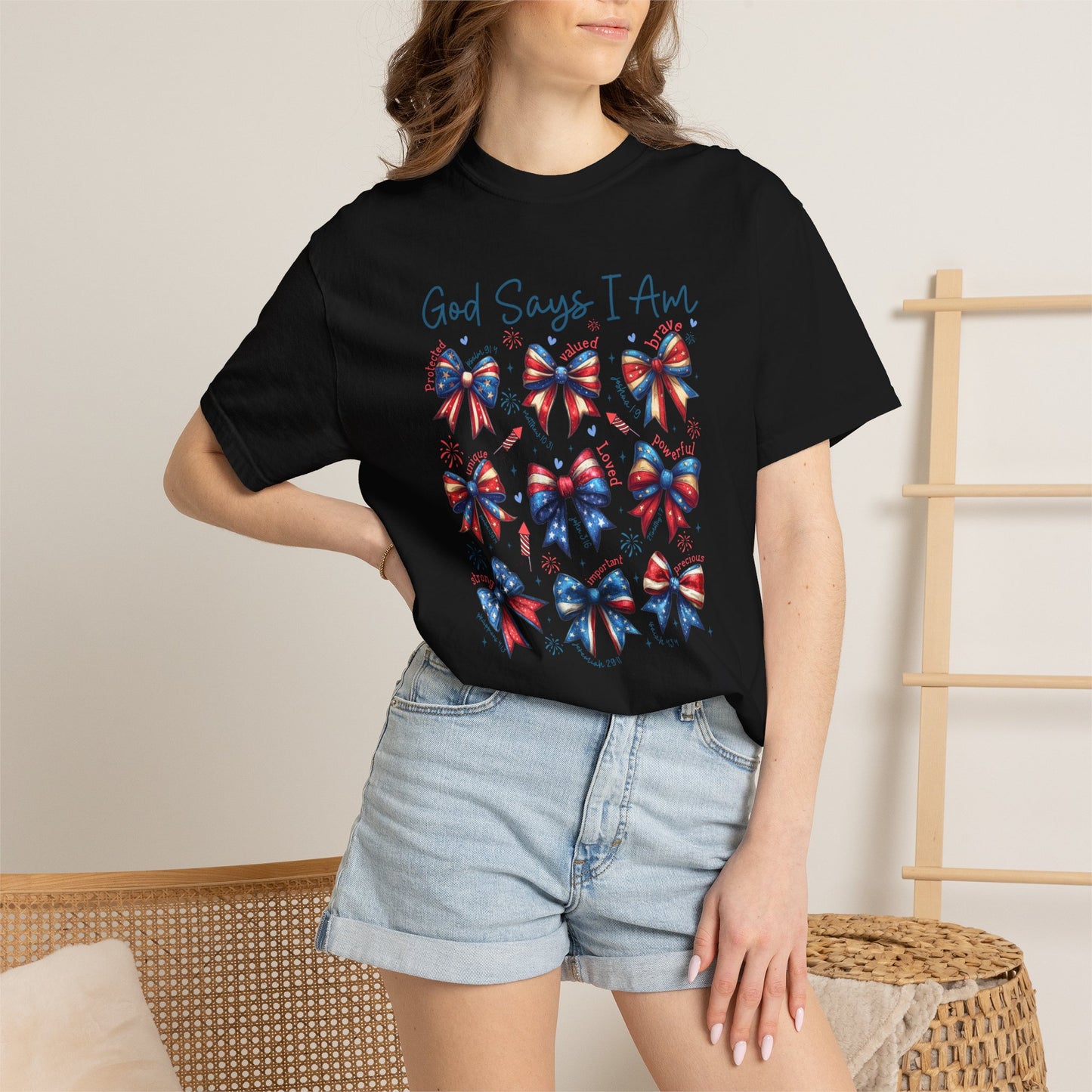 COMFORT COLORS God Says I Am Patriotic Ribbon T-Shirt