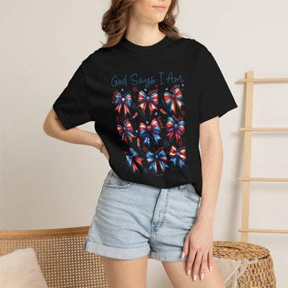COMFORT COLORS God Says I Am Patriotic Ribbon T-Shirt