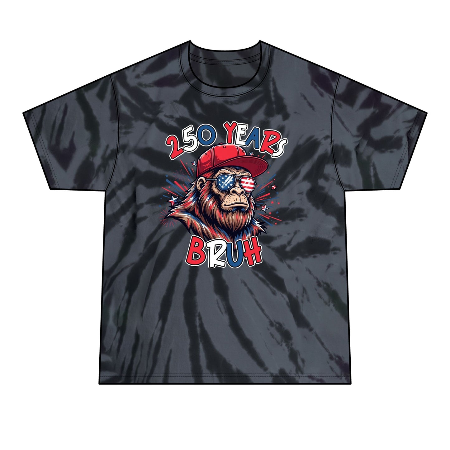 Patriotic Ape Tie-Dye Tee – "250 Years Bruh" Graphic Men’s Shirt
