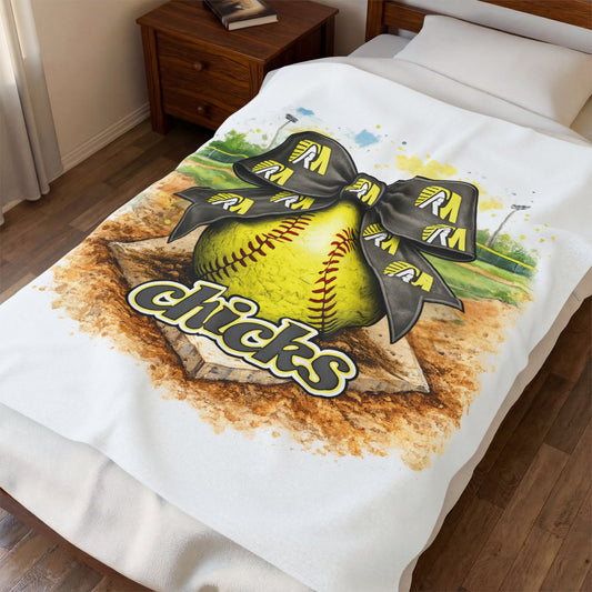 Softball 'Chicks' Velveteen Plush Blanket – Cute Softball Bow Design