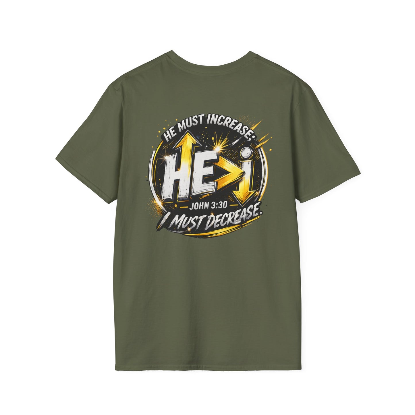 Christian T-Shirt — “He Must Increase, I Must Decrease” Cross Graphic