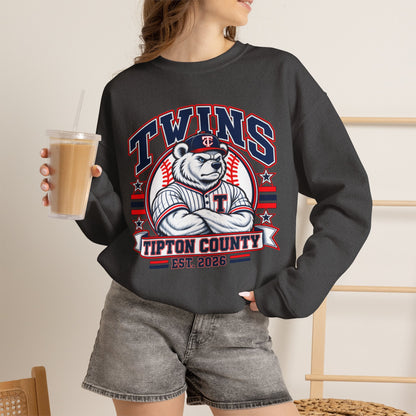 Twins Tipton County Baseball Crewneck Sweatshirt – Est. 2028 Vintage Mascot