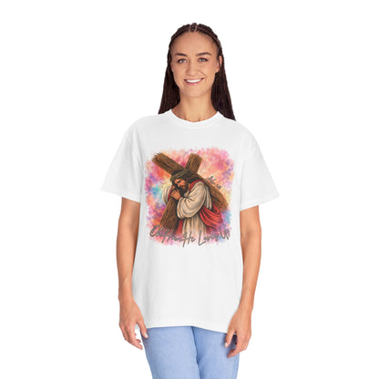COMFORT COLORS - Christian Jesus Carrying Cross T-Shirt — Faith Inspirational Graphic Tee