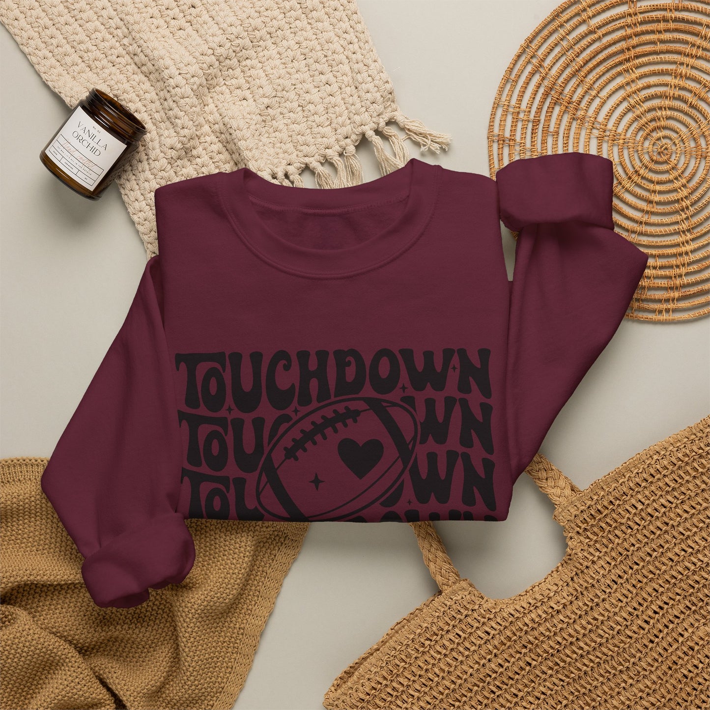 GILDAN -Touchdown Football Sweatshirt — Retro 'TOUCHDOWN' Graphic Crewneck