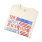 COMFORT COLORS - She Loves Jesus and America Too T-Shirt — Patriotic Christian Tee for Women (July 4th)