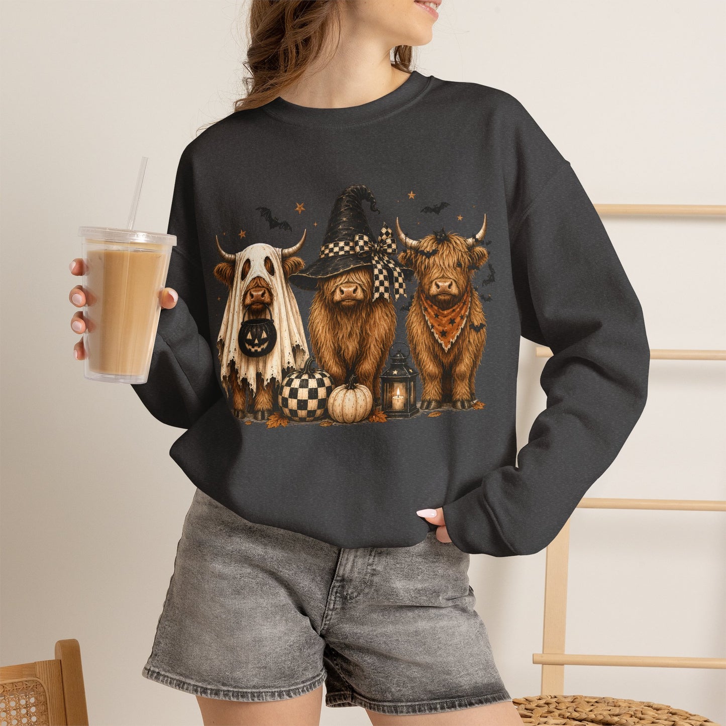 GILDAN -Halloween Dogs Crewneck Sweatshirt — Cute Witch, Ghost & Pumpkin Puppy Design