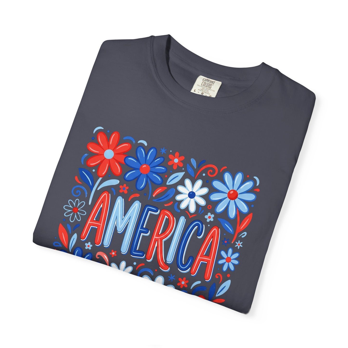 COMFORT COLORS - America Floral T-Shirt — Red, White & Blue Patriotic Tee