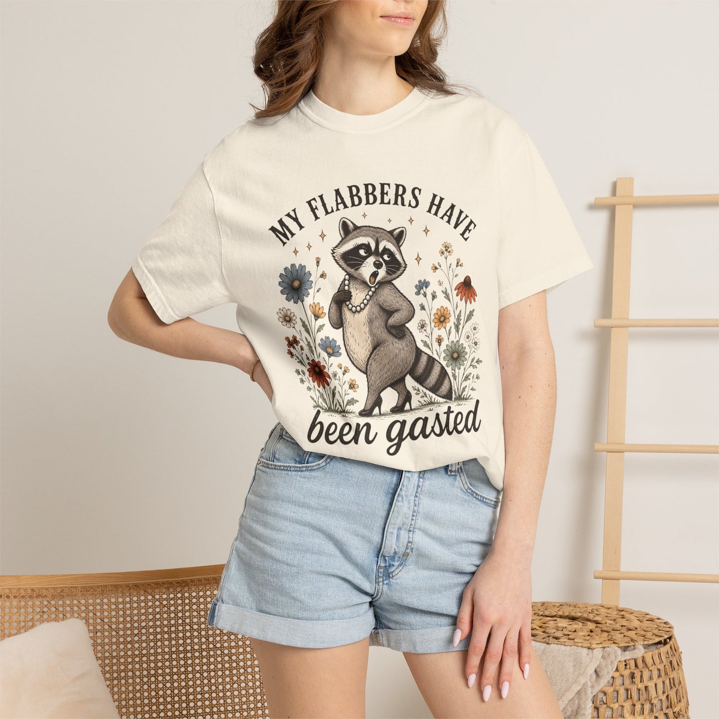 COMFORT COLOR - Raccoon Floral Tee — "My Flabbers Have Been Gasted" Graphic T-Shirt