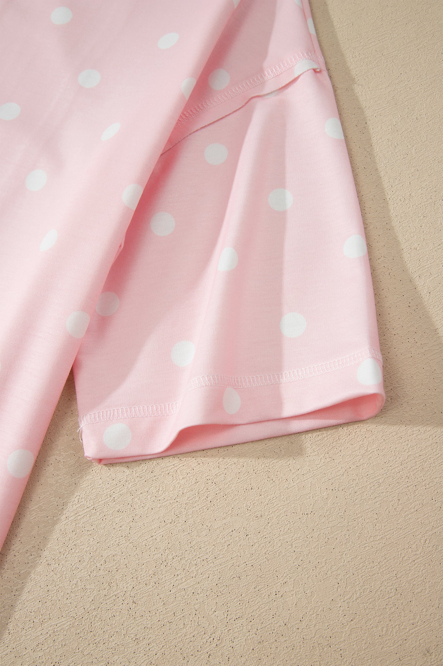 Sky Blue Exposed Seam Detail Polka Dot Loose Tee Drawstring Shorts Set