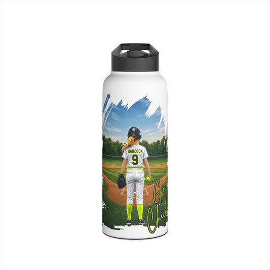 *** NEED TO PERSONALIZE THIS ? - DO NOT ORDER THIS PRODUCT - EMAIL ME @REFININGFAITHCOMPANY@GMAIL.COM - Softball Player Personalized Stainless Steel Water Bottle — Custom Name & Number